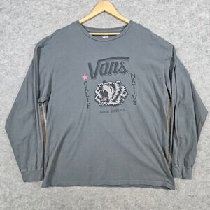 FLAWED Vans Men's Long Sleeve Tee T-Shirt Size XXL Graphic Print Grayish Green‎